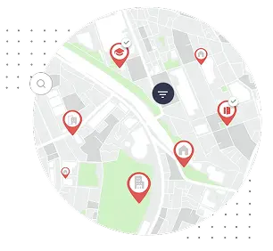 Carte affichant les localisations des biens avec marqueurs