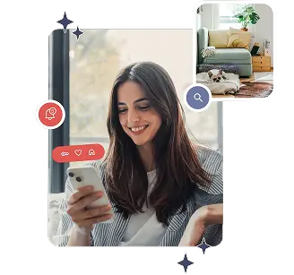 Femme utilisant un smartphone pour gérer un bien en location
